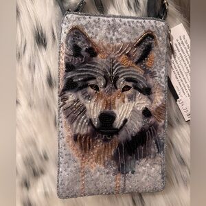 Bamboo Trading Co Wolf Design Cellphone-Size Crossbody